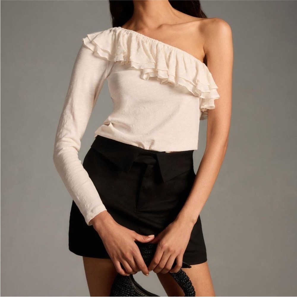 Anthropologie Cream One-Shoulder Blouse